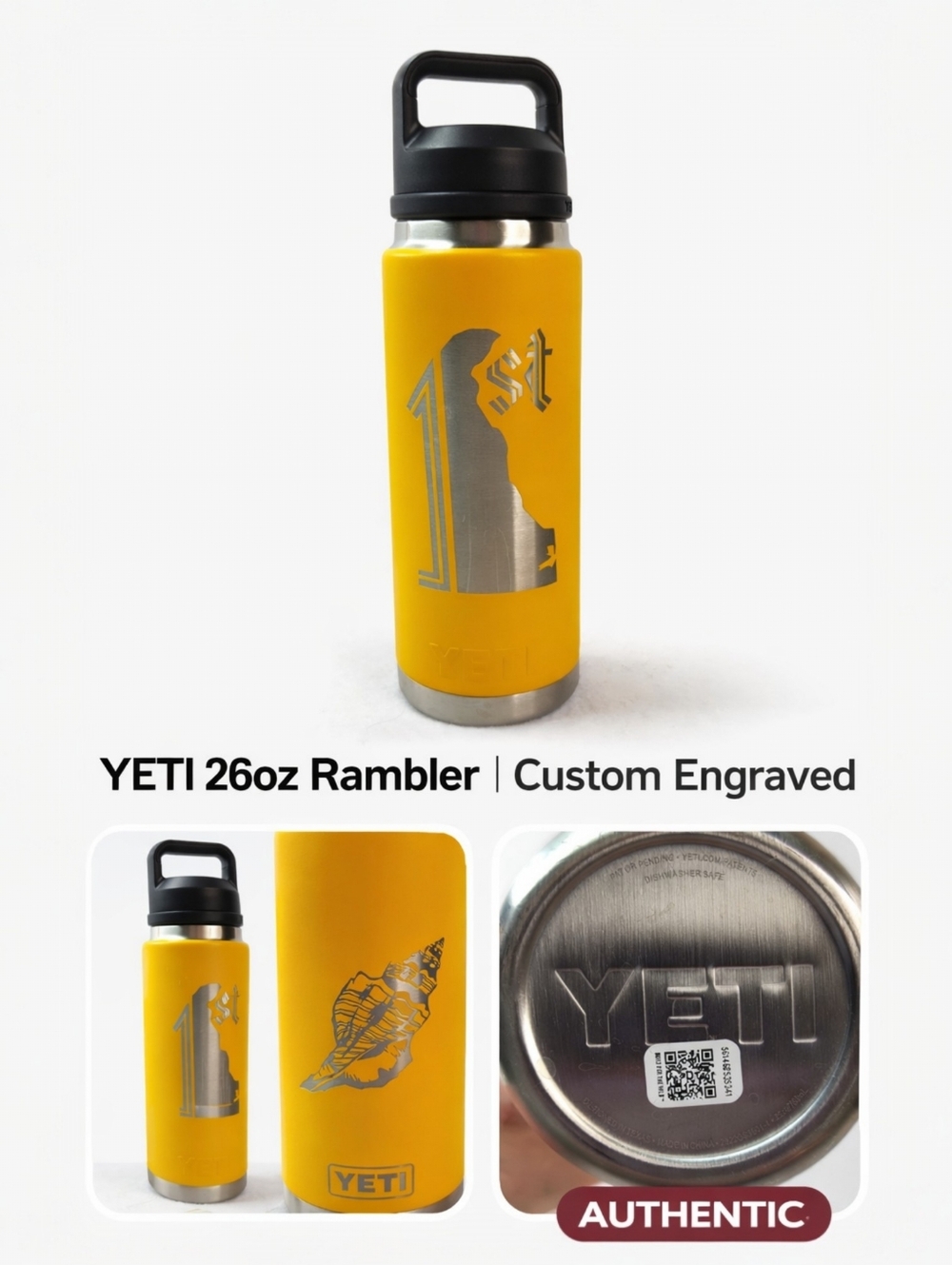 YETI Rambler 26oz Bottle | Custom Engraved Delaware Design | Yellow